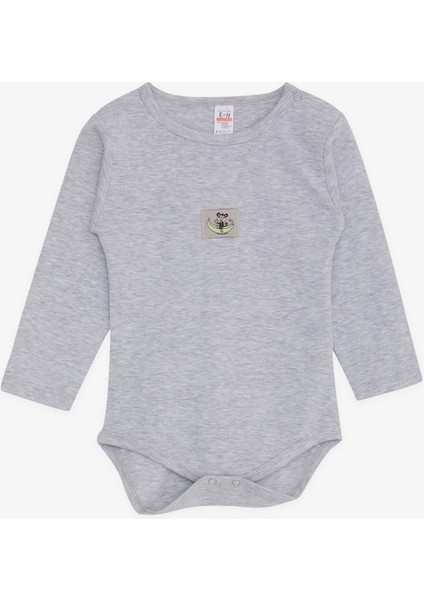 Erkek Bebek Çıtçıtlı Zıbın Body Maymuncuk Baskılı 9 Ay-3 Yaş, Açık Gri Melanj