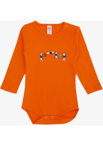 Erkek Bebek Çıtçıtlı Body Yaramaz Köpekçik Baskılı 9 Ay-3 Yaş, Turuncu
