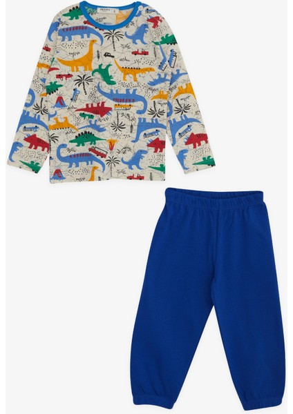 Erkek Bebek Pijama Takımı Dinozor Desenli 9 Ay-3 Yaş, Krem