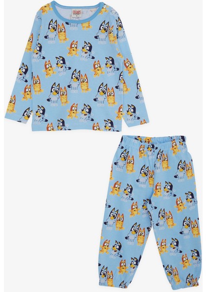 Erkek Bebek Pijama Takımı Mutlu Köpecikler Desenli 9 Ay-3 Yaş, Açık Mavi