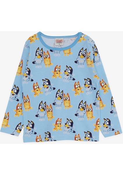 Erkek Bebek Pijama Takımı Mutlu Köpecikler Desenli 9 Ay-3 Yaş, Açık Mavi