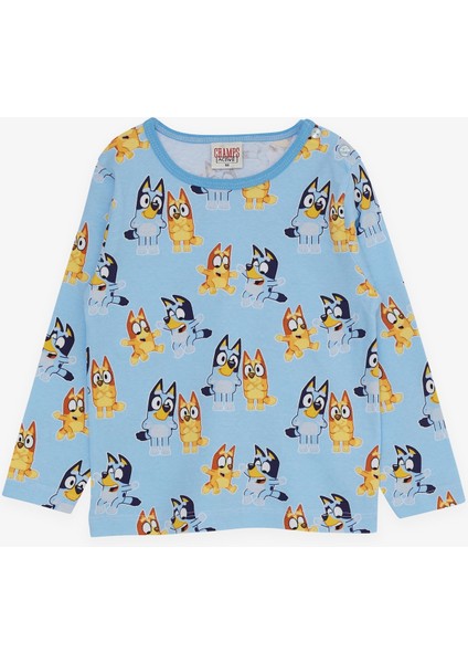 Erkek Bebek Pijama Takımı Mutlu Köpecikler Desenli 9 Ay-3 Yaş, Açık Mavi