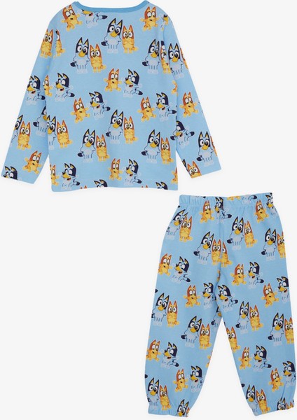 Erkek Bebek Pijama Takımı Mutlu Köpecikler Desenli 9 Ay-3 Yaş, Açık Mavi