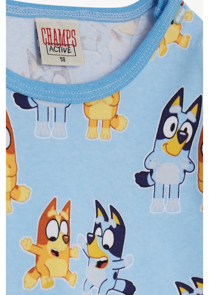 Erkek Bebek Pijama Takımı Mutlu Köpecikler Desenli 9 Ay-3 Yaş, Açık Mavi