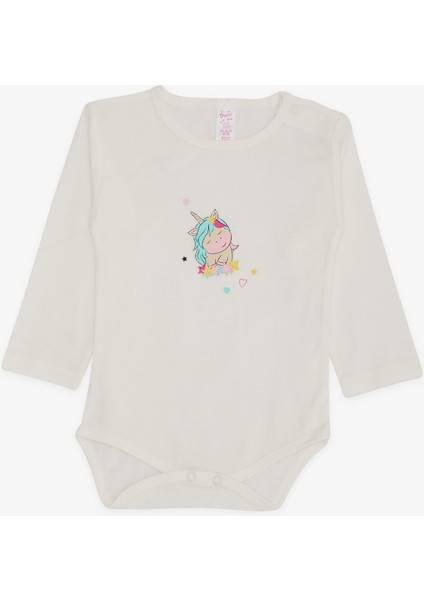 Kız Bebek Çıtçıtlı Body Unıcorn Baskılı 9 Ay-3 Yaş, Ekru