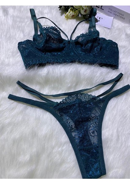 Kadın Zümrüt Yeşili Kapsız Bralet Takımı
