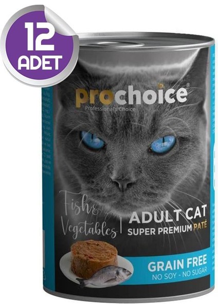 Prochoice Balık Etli Sebzeli Tahılsız Pate Yetişkin Kedi Konservesi 400 gr X12