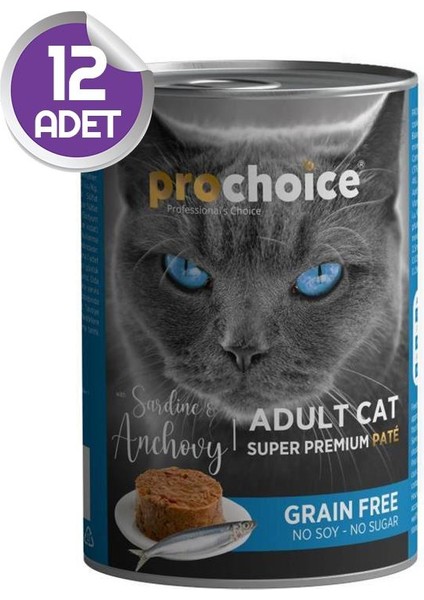 Prochoice Sardalya ve Hamsili Tahılsız Pate Yetişkin Kedi Konservesi 400 gr X12