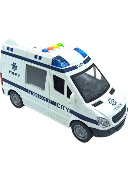 PopŞeker Polis Minibüsü Sesli Işıklı Kapıları Açılan 21CM. Sürtmeli Oyuncak Polis Minibüsü