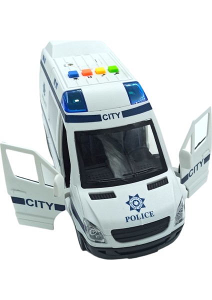 PopŞeker Polis Minibüsü Sesli Işıklı Kapıları Açılan 21CM. Sürtmeli Oyuncak Polis Minibüsü modelleri