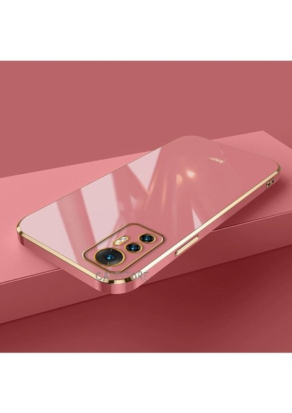 Xiaomi Mi 12T Uyumlu Kılıf Kamera Korumalı Parlak Gold Kenarlı Yumuşak Silikon Kapak Altın Işlemeli Detay Renkli Telefon Rengi Göstermez