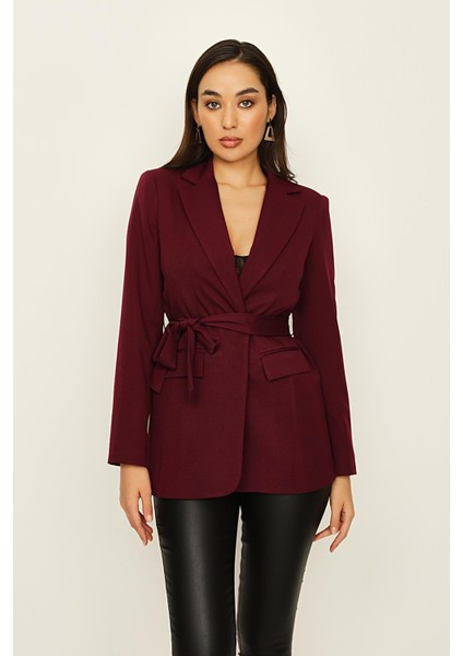 Kadın Kuşaklı Astarlı Blazer Ceket
