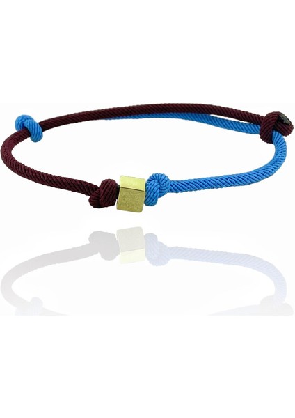 Unisex Trend Bordo Mavi İpli Küp Bileklik 14 Ayar