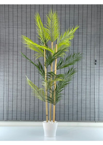 Yapay Çiçek Areka Ağacı Palmiye Ağacı Bambu Gövdeli Saksılı 18 Yaprak 125 cm