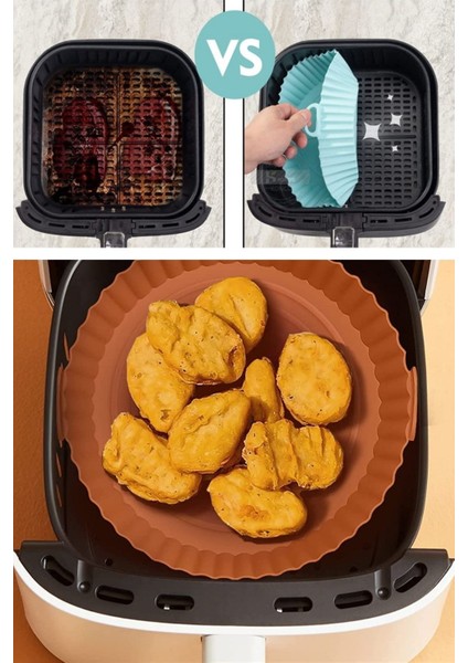 Buffer® Siyah Silikon Fırın ve Airfryer Yuvarlak Model Pişirme Matı 23 cm ve  Silikon Fırın ve Airfryer Yuvarlak Tabak Model Vizon Pişirme Matı 20 cm