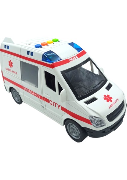 PopŞeker Ambulans Sesli Işıklı Kapıları Açılan 21CM. Sürtmeli Oyuncak Ambulans