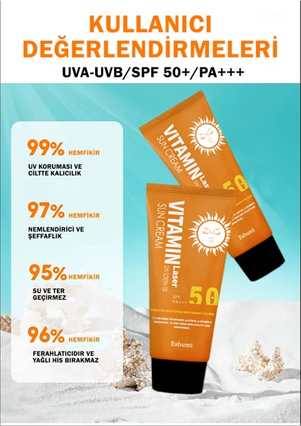 Korean Çil ve Leke Karşıtı Aydınlatıcı Vitamin Laser Spf 50+ Pa+++ Yüksek Koruyuculu Güneş Kremi