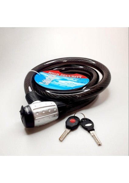 Çelik Motosiklet Kilidi Güçlendirilmiş Halat Zincir Kilit 25X150 (Siyah) (Işıklı Anahtar) Eformotor