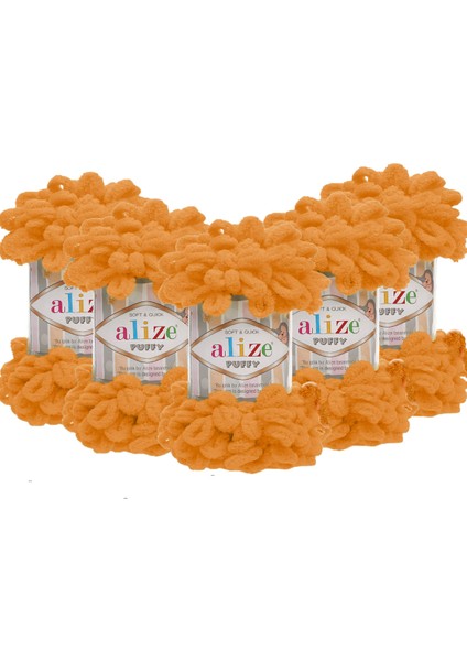 5 Adet Puffy El Örgü Ipi Battaniye Panduf Atkı Hırka Paspas 336 - Portakal