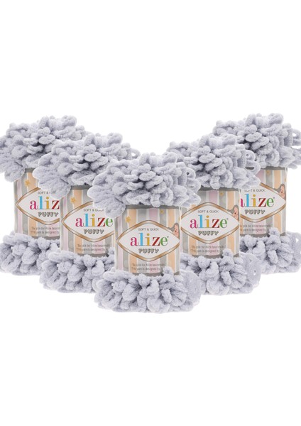 5 Adet Puffy El Örgü Ipi Battaniye Panduf Atkı Hırka Paspas 416 - Gri