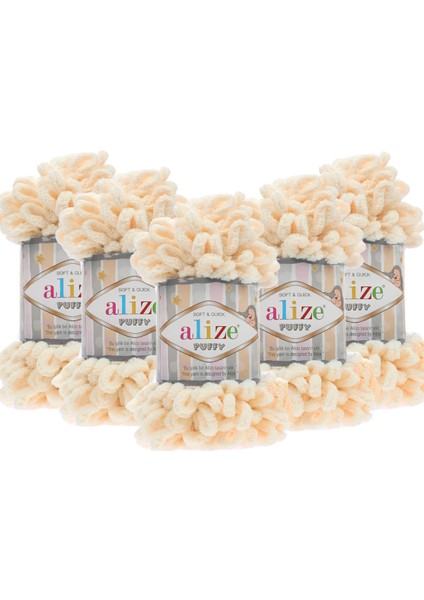 5 Adet Puffy El Örgü Ipi Battaniye Panduf Atkı Hırka Paspas 742 - Vanilya