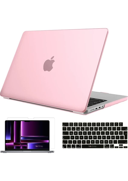 Novstrap Apple MacBook Pro 2023 M2 14.2 Inc A2779 Uyumlu Parlak Kılıf + Siyah Klavye Kılıfı + Film