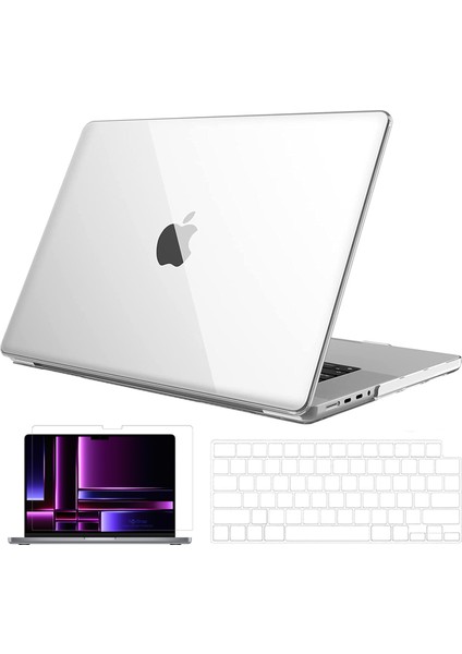 Novstrap Apple MacBook Pro 2023 M2 14.2 Inc A2779 Uyumlu Parlak Kılıf + Şeffaf Klavye Kılıfı + Film