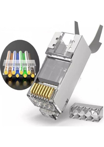 Speeduf Cat7 Metal Konnektör RJ45 Cat7 Jack + Kablo Ayraç   (5li Paket)