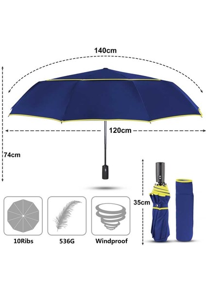 Tamamen Otomatik Çift Yağmur 3 Katlanır Umbrla Mavi (Yurt Dışından) fiyatları