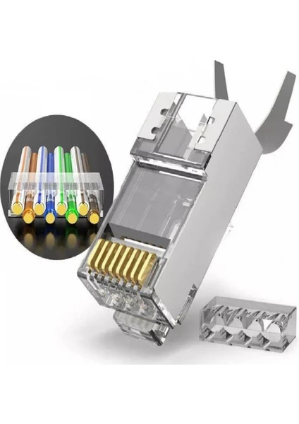 Speeduf Cat7 Metal Konnektör RJ45 Cat7 Jack + Kablo Ayraç   (100LÜ Paket)