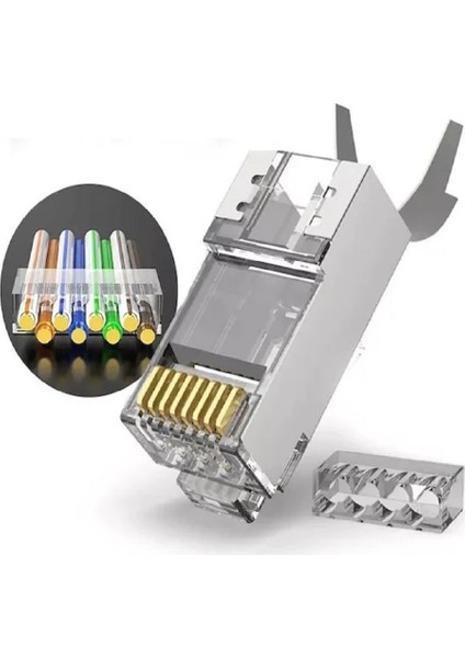 Speeduf Cat7 Metal Konnektör RJ45 Cat7 Jack + Kablo Ayraç   (10LUK Paket)