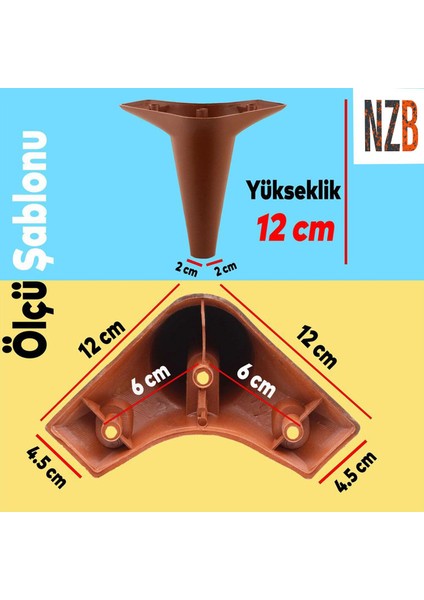 Mobilya Kanepe Sehpa Puf Koltuk Ayağı 12 cm Kahverengi Baza Ayak