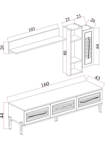 Tocco-Platin Modern Kitaplıklı Tv Ünitesi