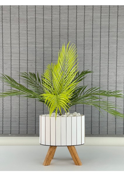 Yapay Çiçek Palmiye Ahşap Elips Saksılı Areka Yapay Bitki Salon Çiçeği 9 Dallı 65CM
