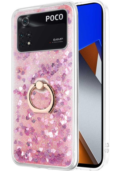Xiaomi Poco M4 Pro 4g Kılıf Glitter Liquid Holder Pembe