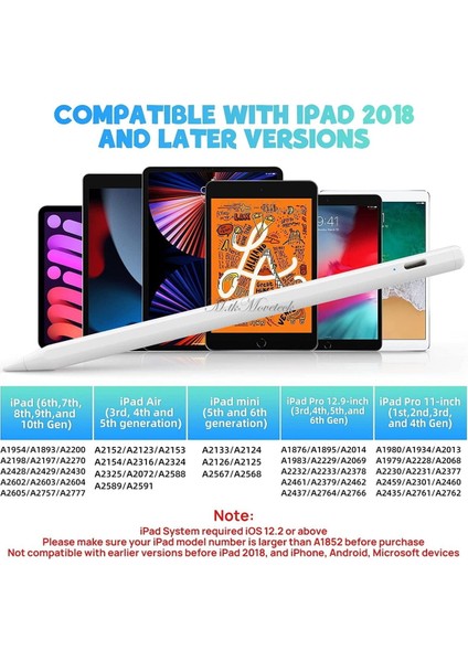 MTK Moveteck Apple Ipad Air 4 ve 5.nesil Eğime Duyarlı Palm Rejection Magnetik Şarj Olabilen Avuç Içi Red Özellikli Kalem