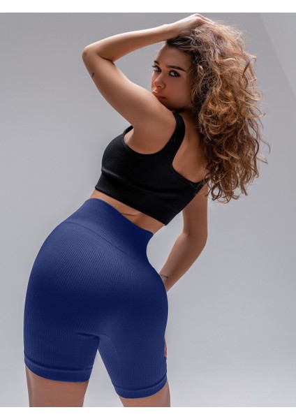 Dublin Biker Örme Kumaş Seamless Model Fitilli Şort Lacivert Renk