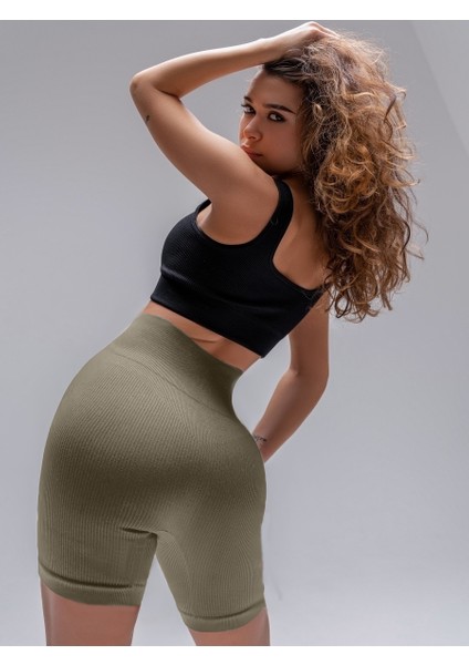 Dublin Biker Örme Kumaş Seamless Model Fitilli Şort Camel Renk