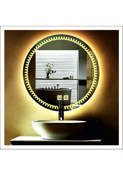 80 cm Beyaz Ledli Tasarım Kumlamalı Dokunmatik Tuşlu Buğu Önleyicili Banyo Aynası Makyaj Aynası fırsatları