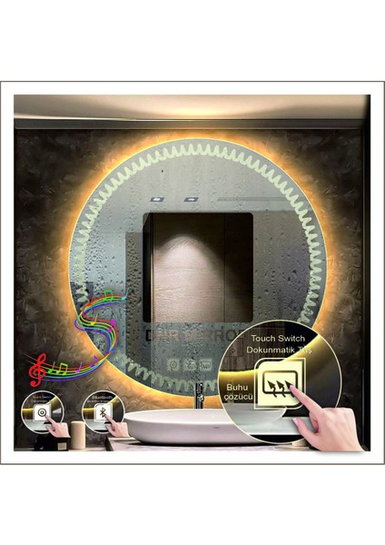 60 cm Günışığı Ledli Tasarım Kumlamalı Dokunmatik Bluetoothlu Buğu Önleyicili Makyaj Banyo Aynası fiyatları