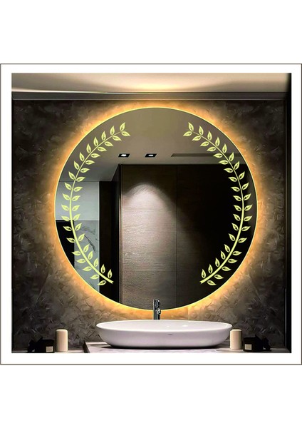 60 cm Günışığı Ledli Tasarım Kumlamalı Banyo Aynası Makyaj Aynası Işıklı Ayna