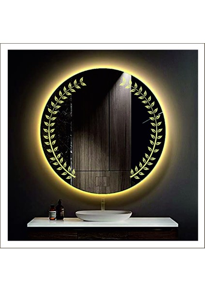 60 cm Günışığı Ledli Tasarım Kumlamalı Banyo Aynası Makyaj Aynası Işıklı Ayna