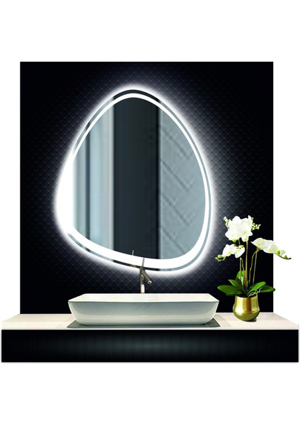 80 cm Çapında LED Işıklı Kumlamalı Asimetrik Banyo Aynası Dekoratif Makyaj Aynası Ledli Dikey Ayna fırsatları
