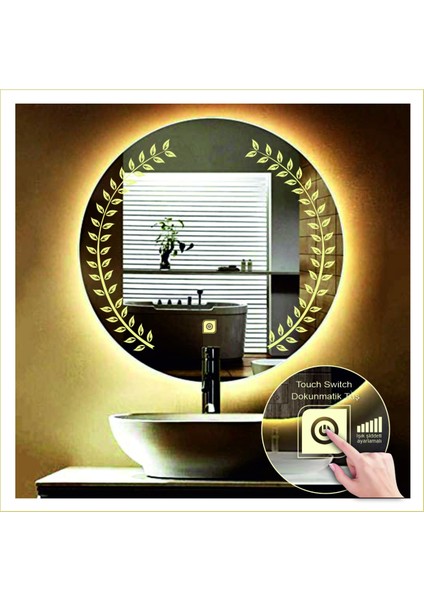 55 cm Beyaz Ledli Tasarım Kumlamalı Dokunmatik Tuşlu Banyo Aynası Makyaj Aynası Işıklı Ayna indirimleri