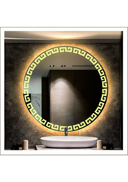 80 cm Günışığı Ledli Tasarım Kumlamalı Banyo Aynası Makyaj Aynası Işıklı Ayna