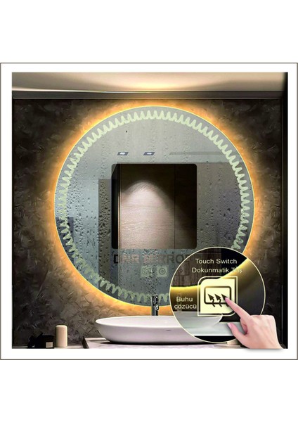 70 cm Beyaz Ledli Tasarım Kumlamalı Dokunmatik Tuşlu Buğu Önleyicili Banyo Aynası Makyaj Aynası modelleri