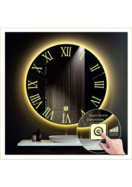 80 cm Günışığı Ledli Tasarım Kumlamalı Dokunmatik Tuşlu Banyo Aynası Makyaj Aynası Işıklı Ayna