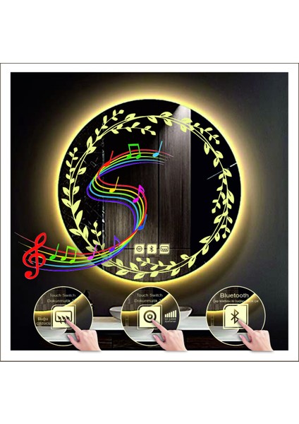 55 cm Beyaz Ledli Tasarım Kumlamalı Dokunmatik Bluetoothlu Buğu Önleyicili Banyo Aynası Makyaj Ayna modelleri