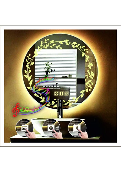 55 cm Beyaz Ledli Tasarım Kumlamalı Dokunmatik Bluetoothlu Buğu Önleyicili Banyo Aynası Makyaj Ayna indirimleri