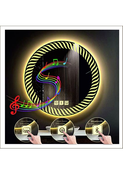 70 cm Günışığı Ledli Tasarım Kumlamalı Dokunmatik Bluetoothlu Buğu Önleyicili Makyaj Banyo Aynası fiyatları